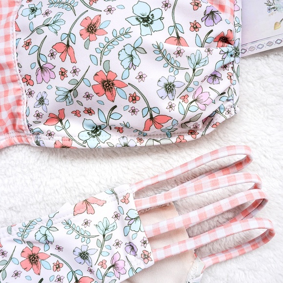 NWT White Floral Strappy Cheeky Bandeau Bikini Set - Picture 4 of 6